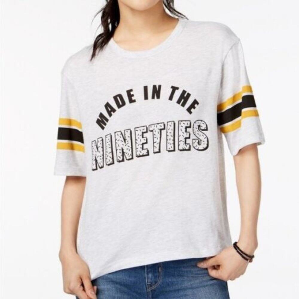 Mighty Fine Top Tee Juniors Made in the Nineties Graphic Varsity Womens Gray M - Picture 1 of 5